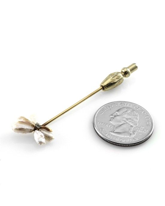Antique Pearl & Diamond Flower Stick Pin in 10K Yellow Gold